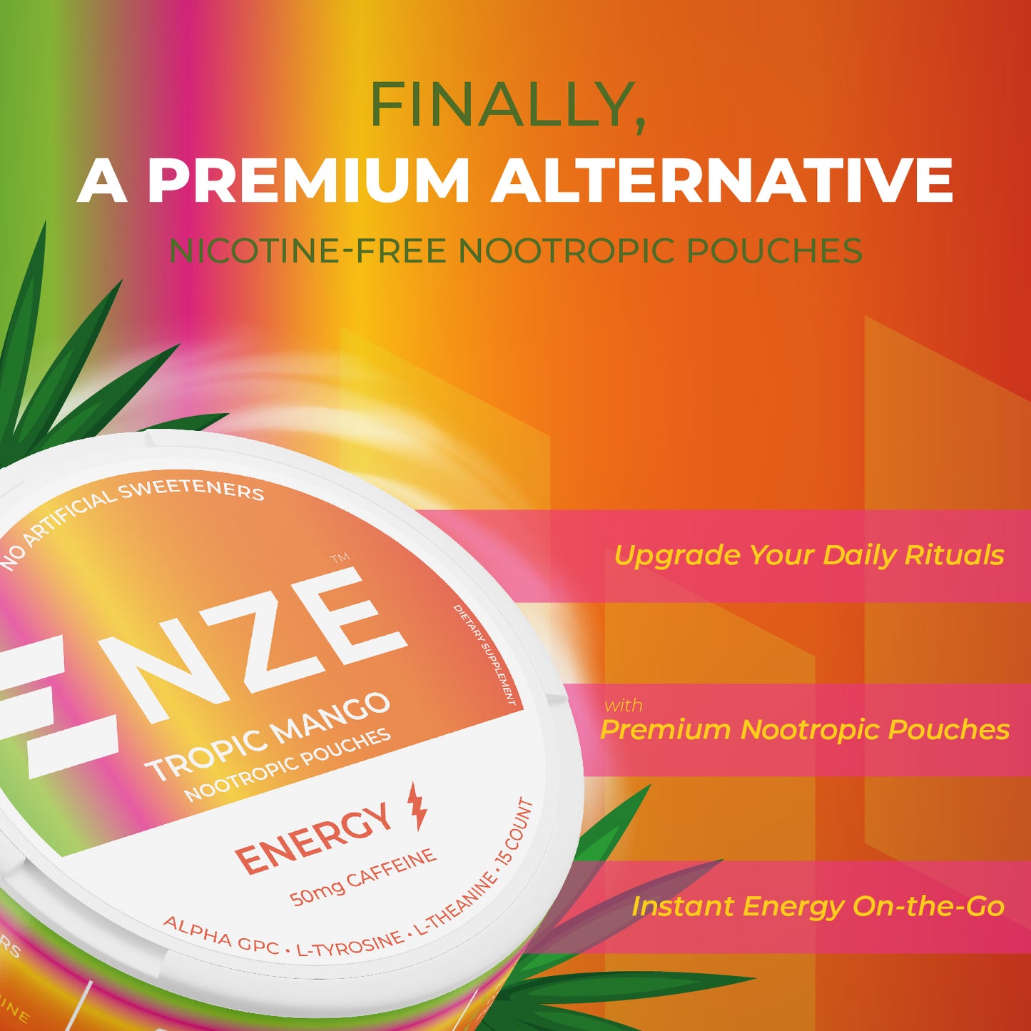 NZE Tropic Mango 50mg Caffeine Pouches - 5 Pack