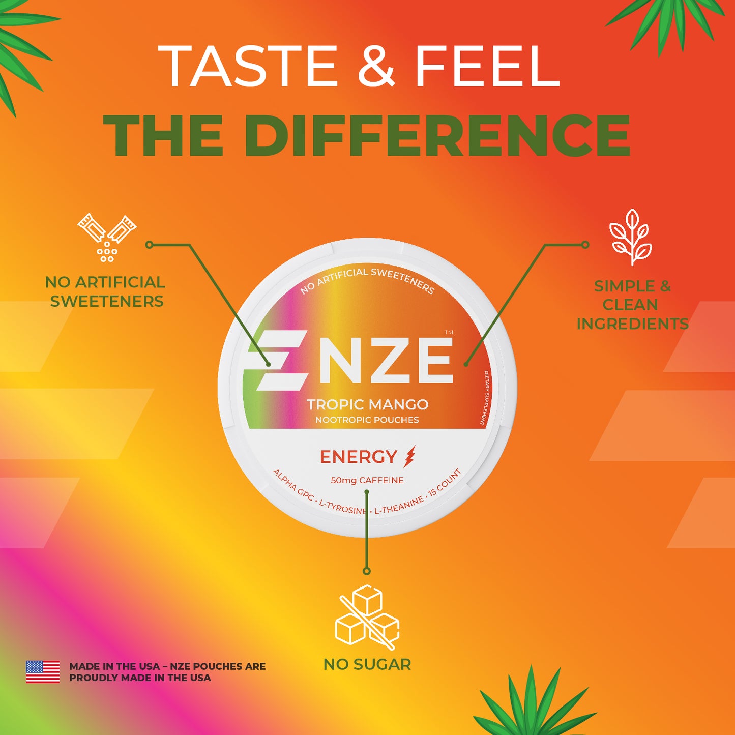 NZE Tropic Mango 50mg Caffeine Pouches - 5 Pack
