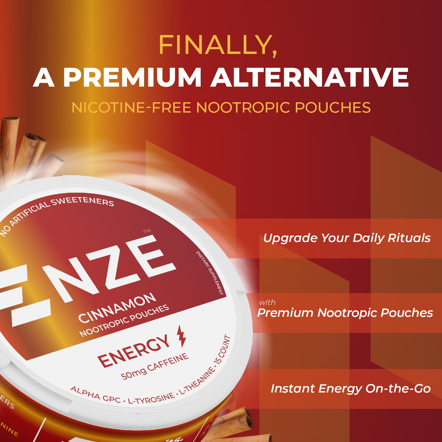 NZE Cinnamon 50mg Caffeine Pouches - 5 Pack