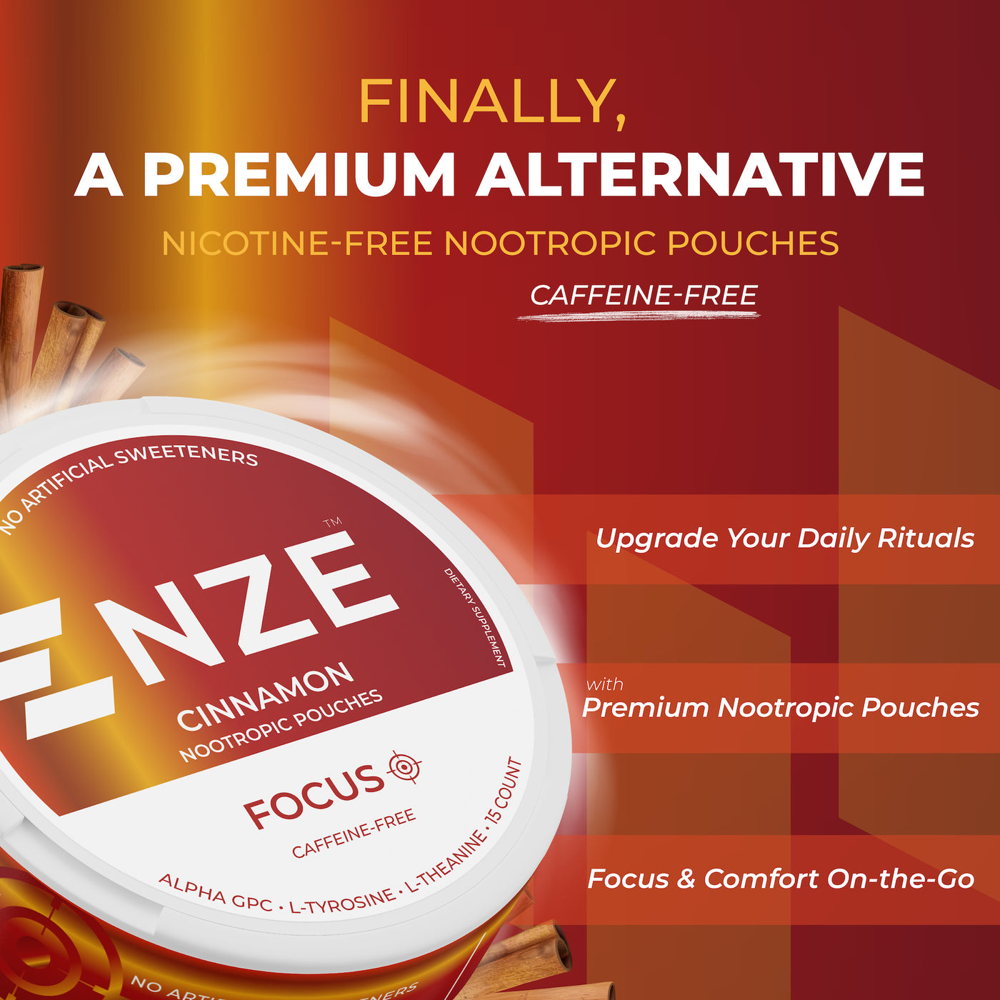 NZE Cinnamon Focus Nootropic Pouches (Caffeine Free) - 5 Pack