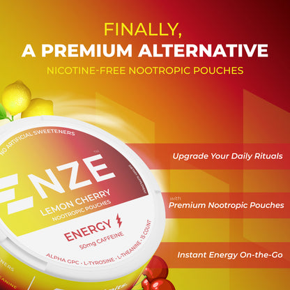 NZE Lemon Cherry 50mg Caffeine Pouches - 5 Pack