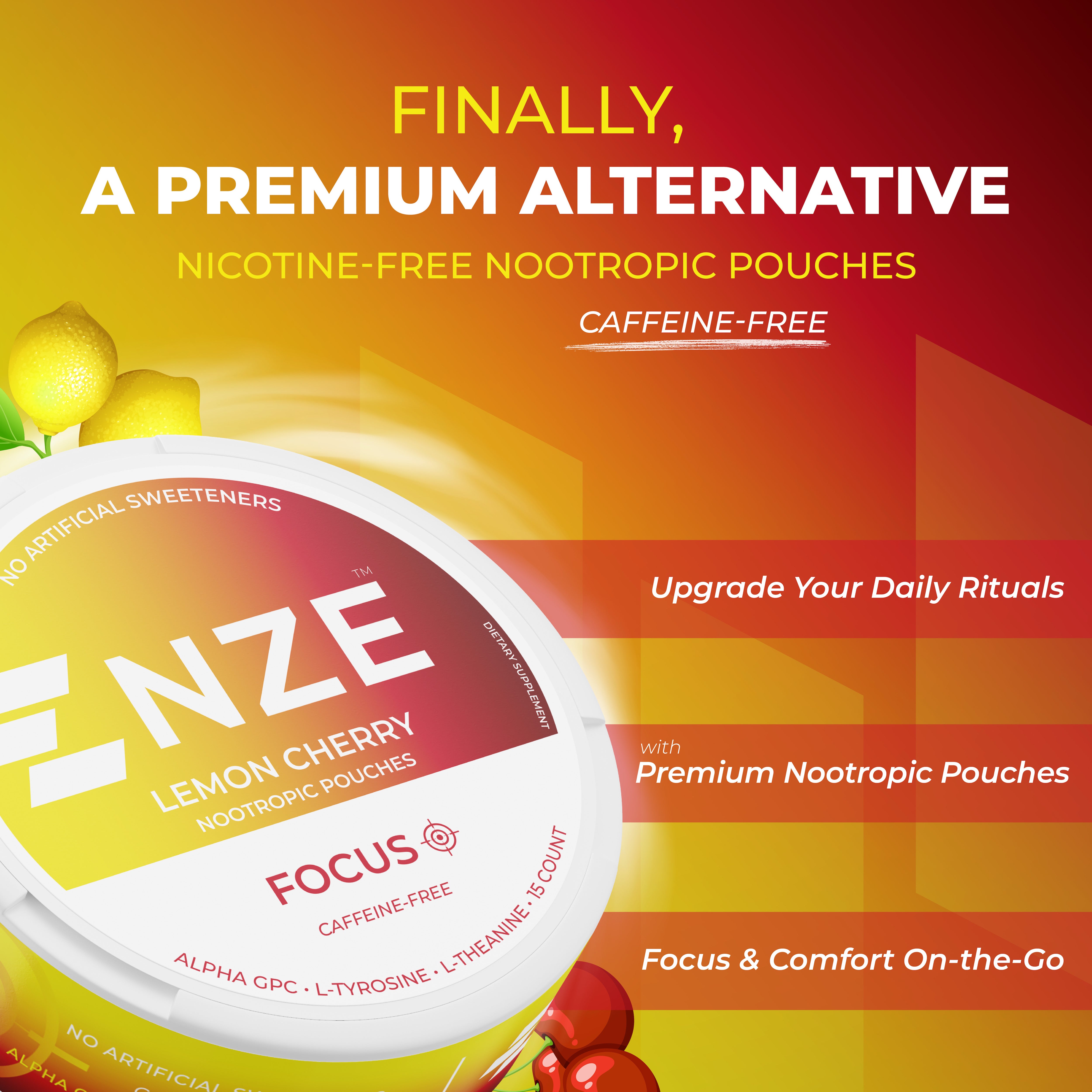 Lemon Cherry Focus Nootropic Pouches | Caffeine Free | 5 Pack