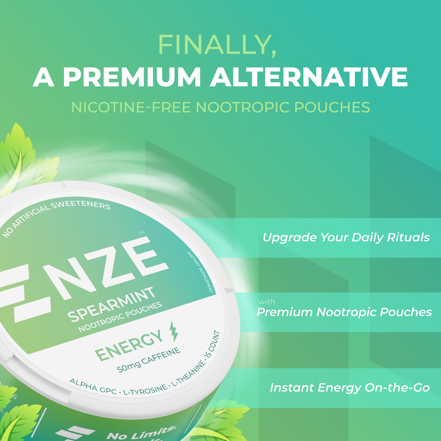 NZE Spearmint 50mg Caffeine Pouches - 5 Pack