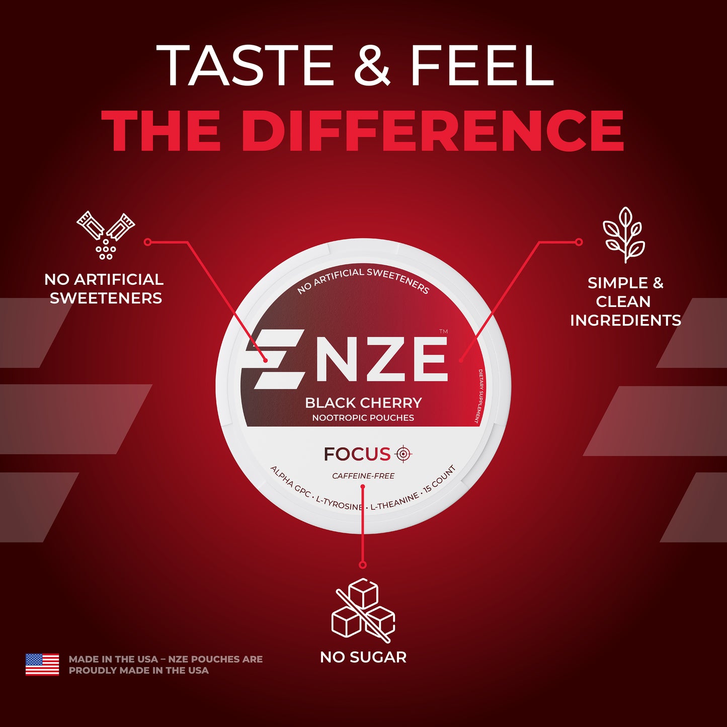 NZE Black Cherry Focus Nootropic Pouches (Caffeine Free) - 5 Pack
