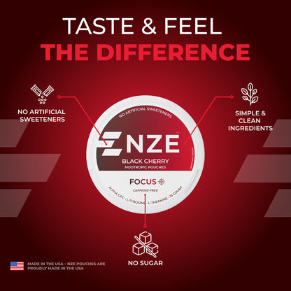 NZE Black Cherry Focus Nootropic Pouches (Caffeine Free) - 5 Pack