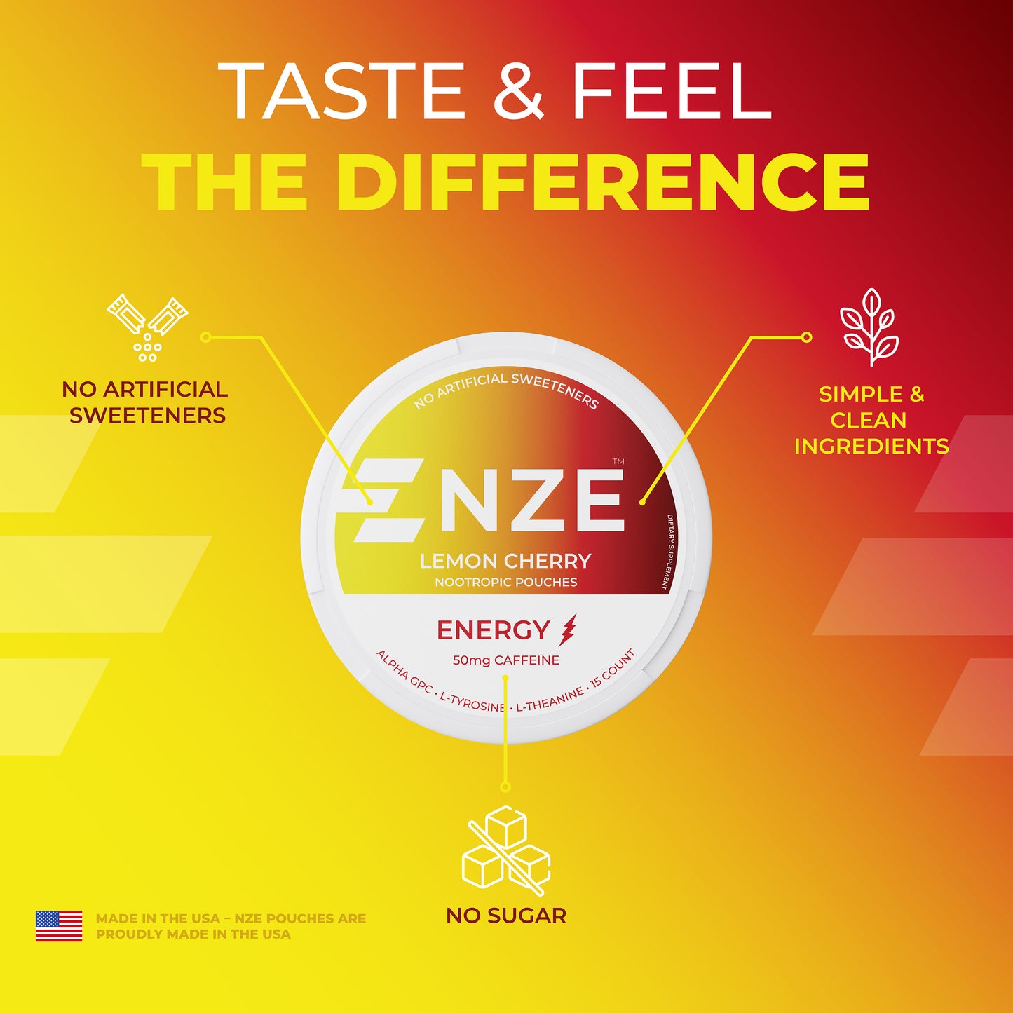NZE Lemon Cherry 50mg Caffeine Pouches - 5 Pack