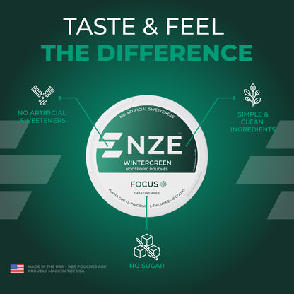 NZE Wintergreen Focus Nootropic Pouches (Caffeine Free) - 5 Pack