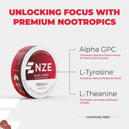 NZE Black Cherry Focus Nootropic Pouches (Caffeine Free) - 5 Pack