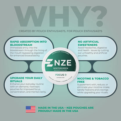 NZE Wintergreen Focus Nootropic Pouches (Caffeine Free) - 5 Pack