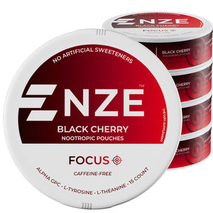 NZE Black Cherry Focus Nootropic Pouches (Caffeine Free) - 5 Pack