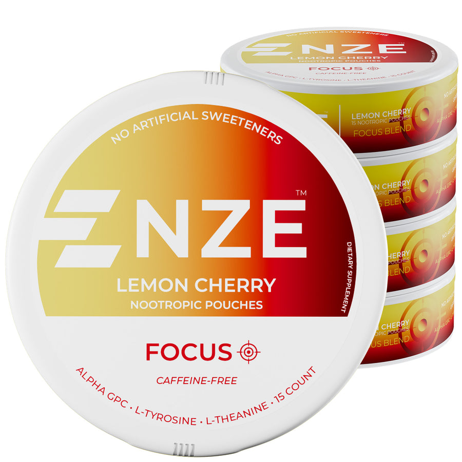 NZE Lemon Cherry Focus Nootropic Pouches (Caffeine Free) - 5 Pack