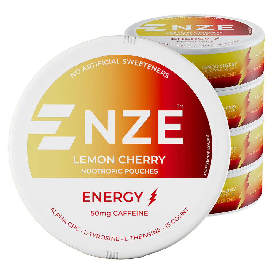 NZE Lemon Cherry 50mg Caffeine Pouches - 5 Pack