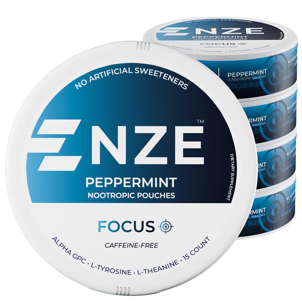 NZE Peppermint Focus Nootropic Pouches (Caffeine Free) - 5 Pack