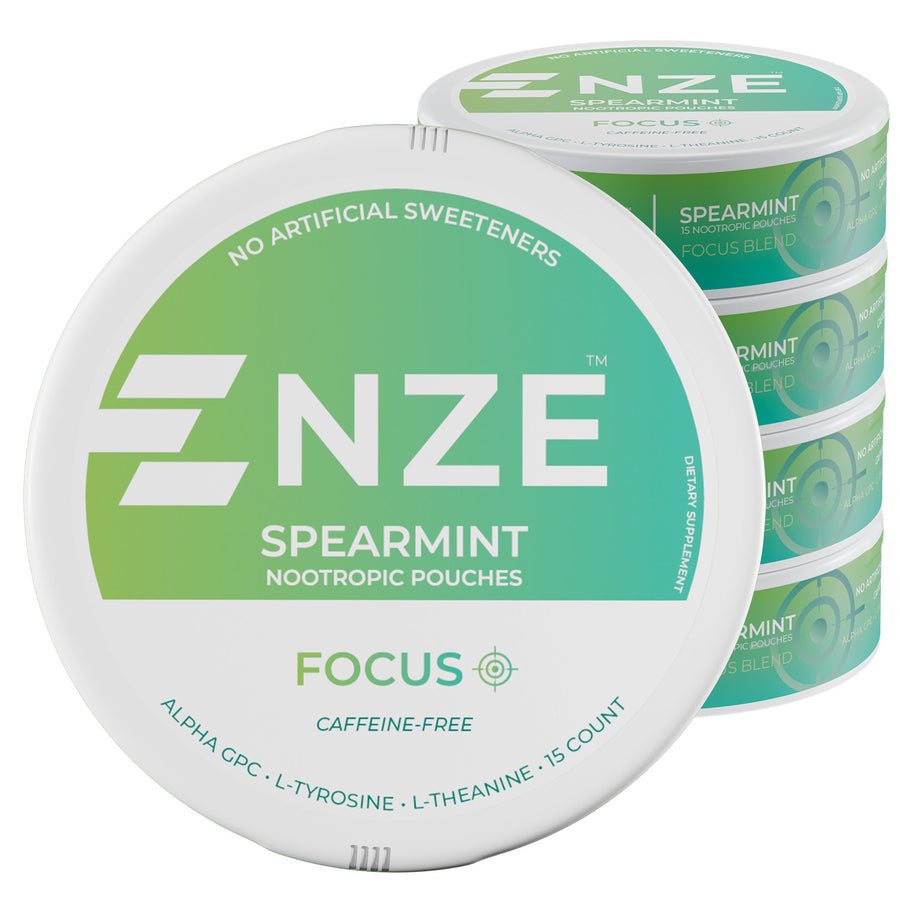 NZE Spearmint Focus Nootropic Pouches (Caffeine Free) - 5 Pack