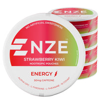 A stack of NZE Strawberry Kiwi Energy Pouches