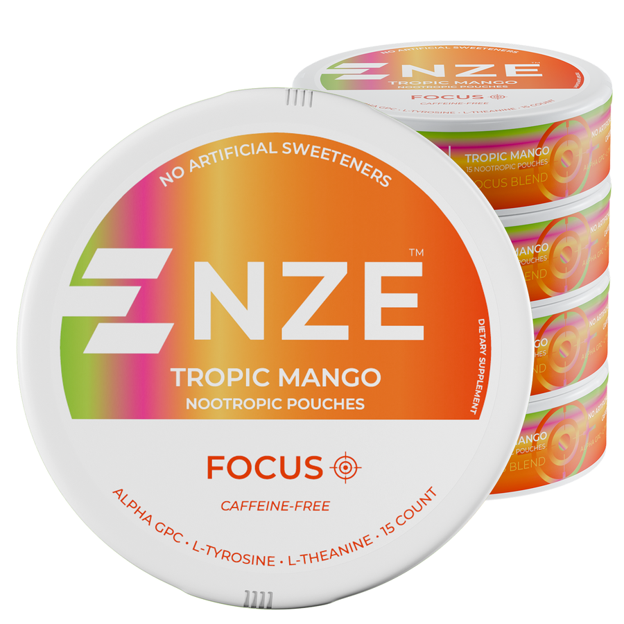 NZE Tropic Mango Focus Nootropic Pouches (Caffeine Free) - 5 Pack