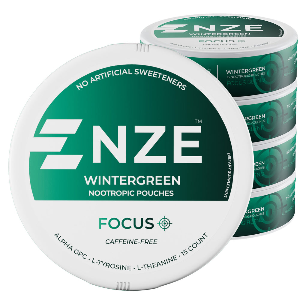 NZE Wintergreen Focus Nootropic Pouches (Caffeine Free) - 5 Pack