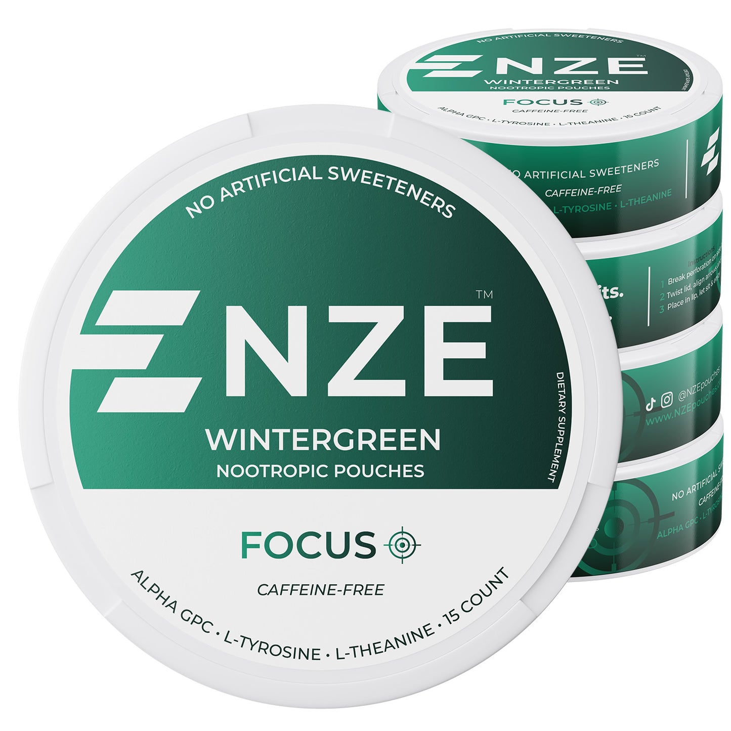 NZE Wintergreen Focus Nootropic Pouches (Caffeine Free) - 5 Pack
