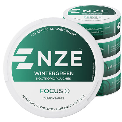 NZE Wintergreen Focus Nootropic Pouches (Caffeine Free) - 5 Pack