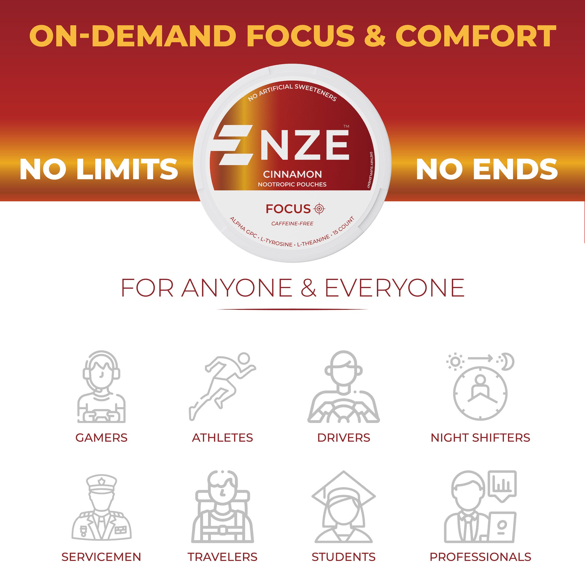 NZE Cinnamon Focus Nootropic Pouches (Caffeine Free) - 5 Pack
