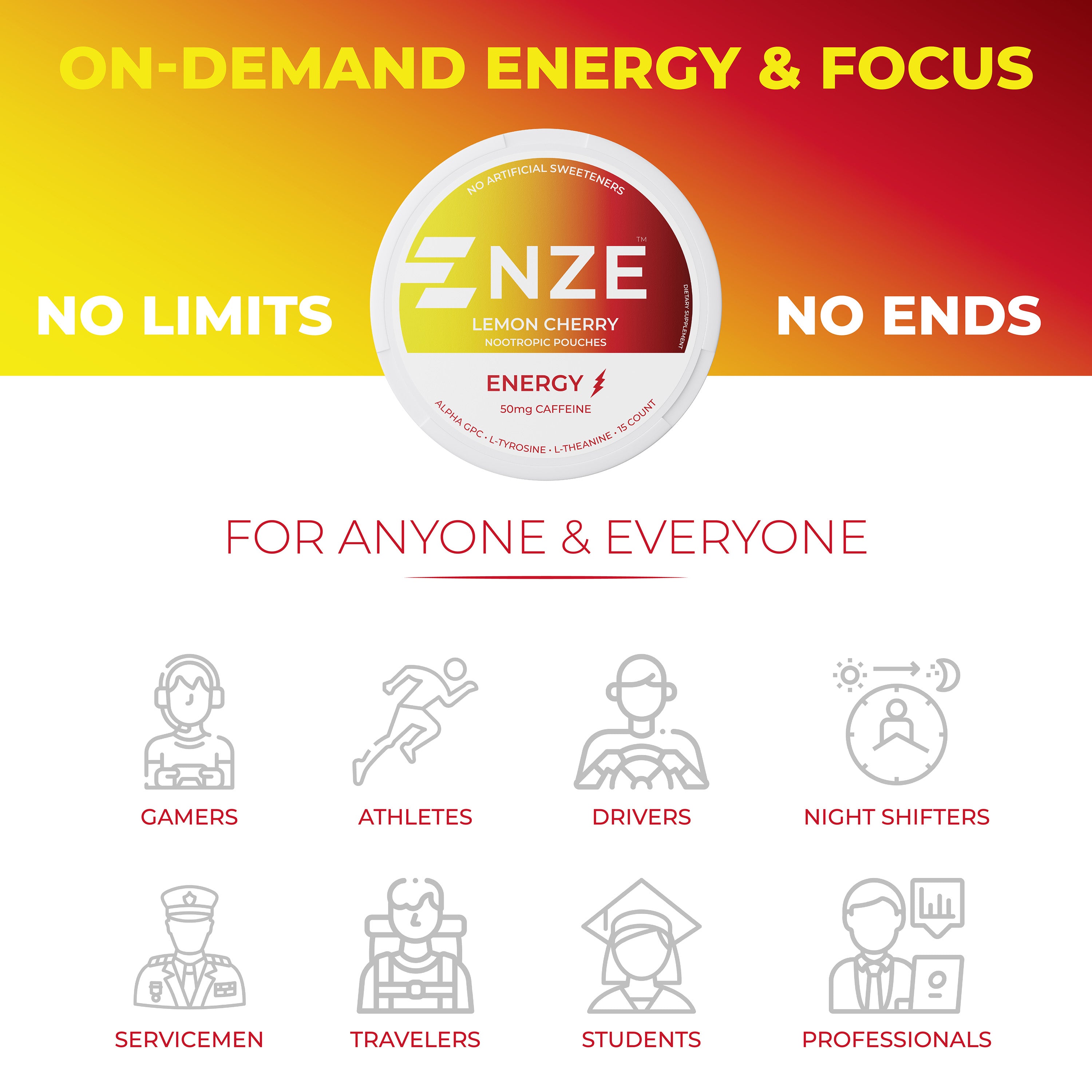 NZE Lemon Cherry 50mg Caffeine Pouches - 5 Pack