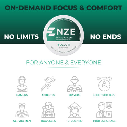NZE Wintergreen Focus Nootropic Pouches (Caffeine Free) - 5 Pack