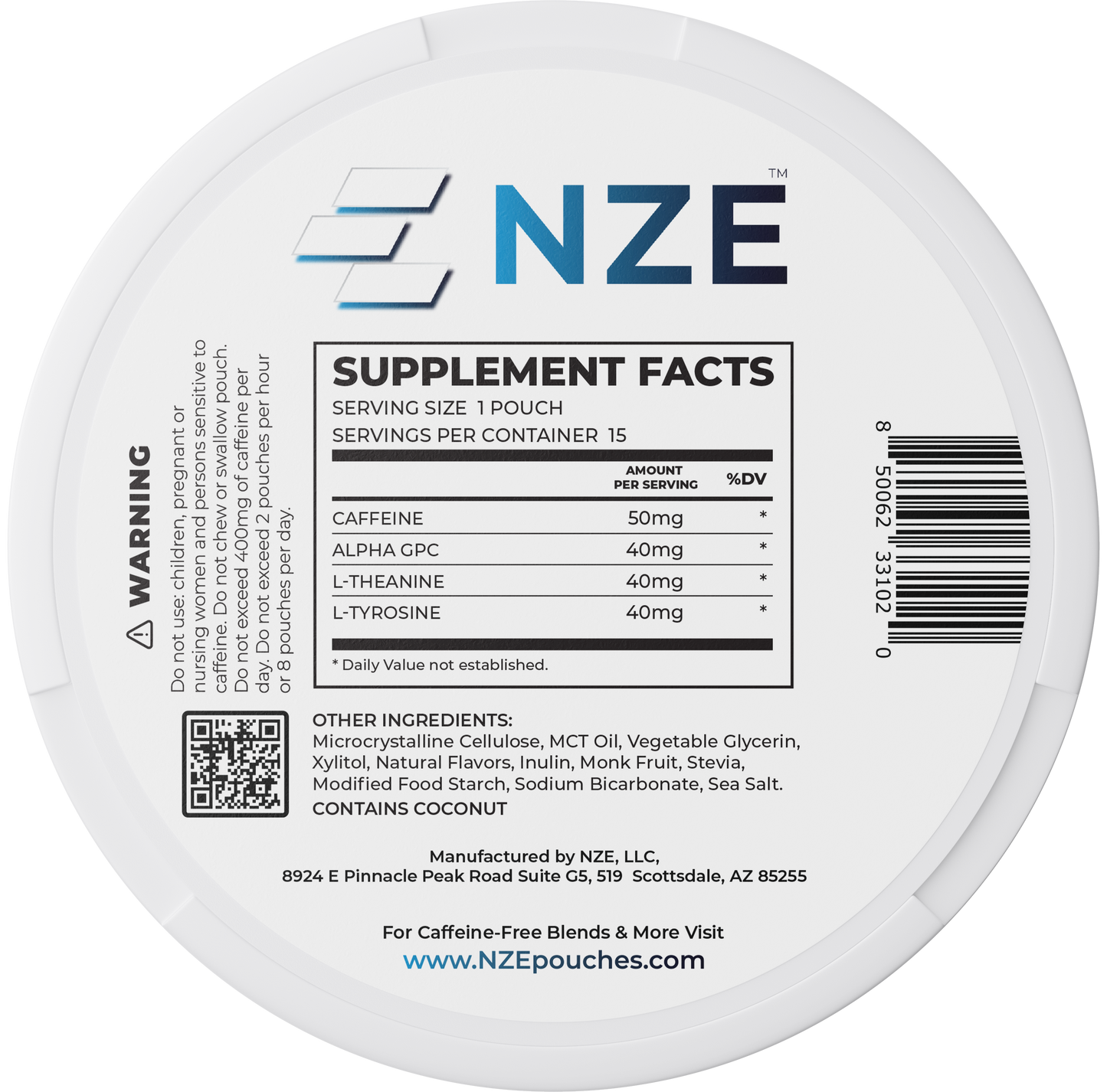 NZE Peppermint 50mg Caffeine Pouches - 5 Pack