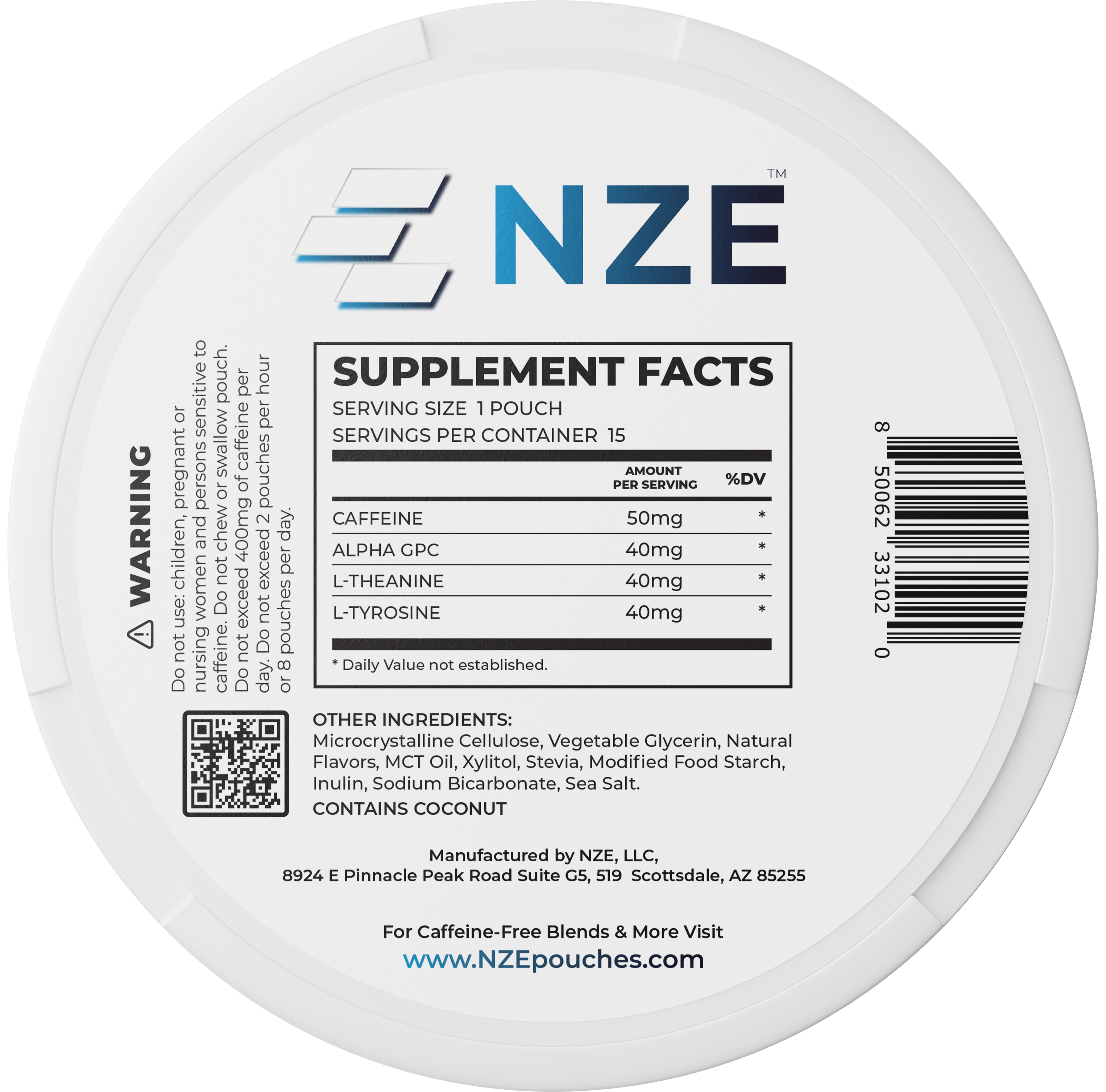 NZE Peppermint 50mg Caffeine Pouches - 5 Pack