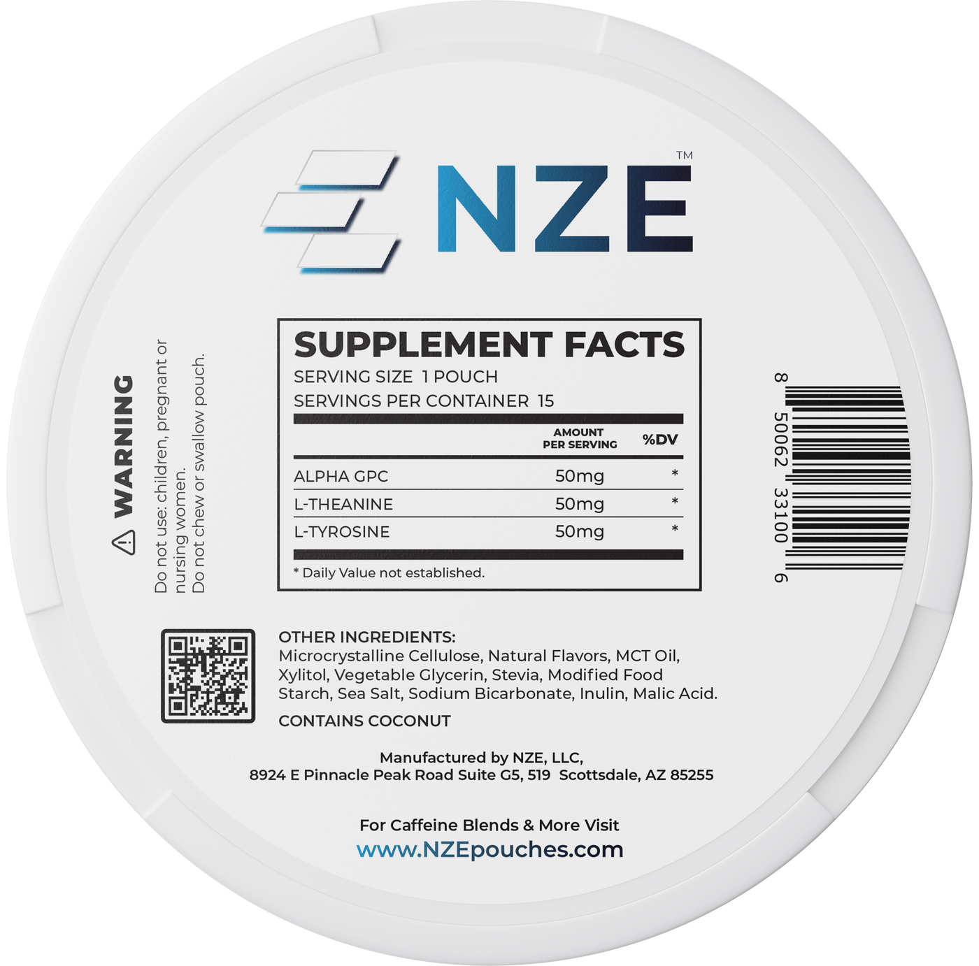 NZE Peppermint Focus Nootropic Pouches (Caffeine Free) - 5 Pack