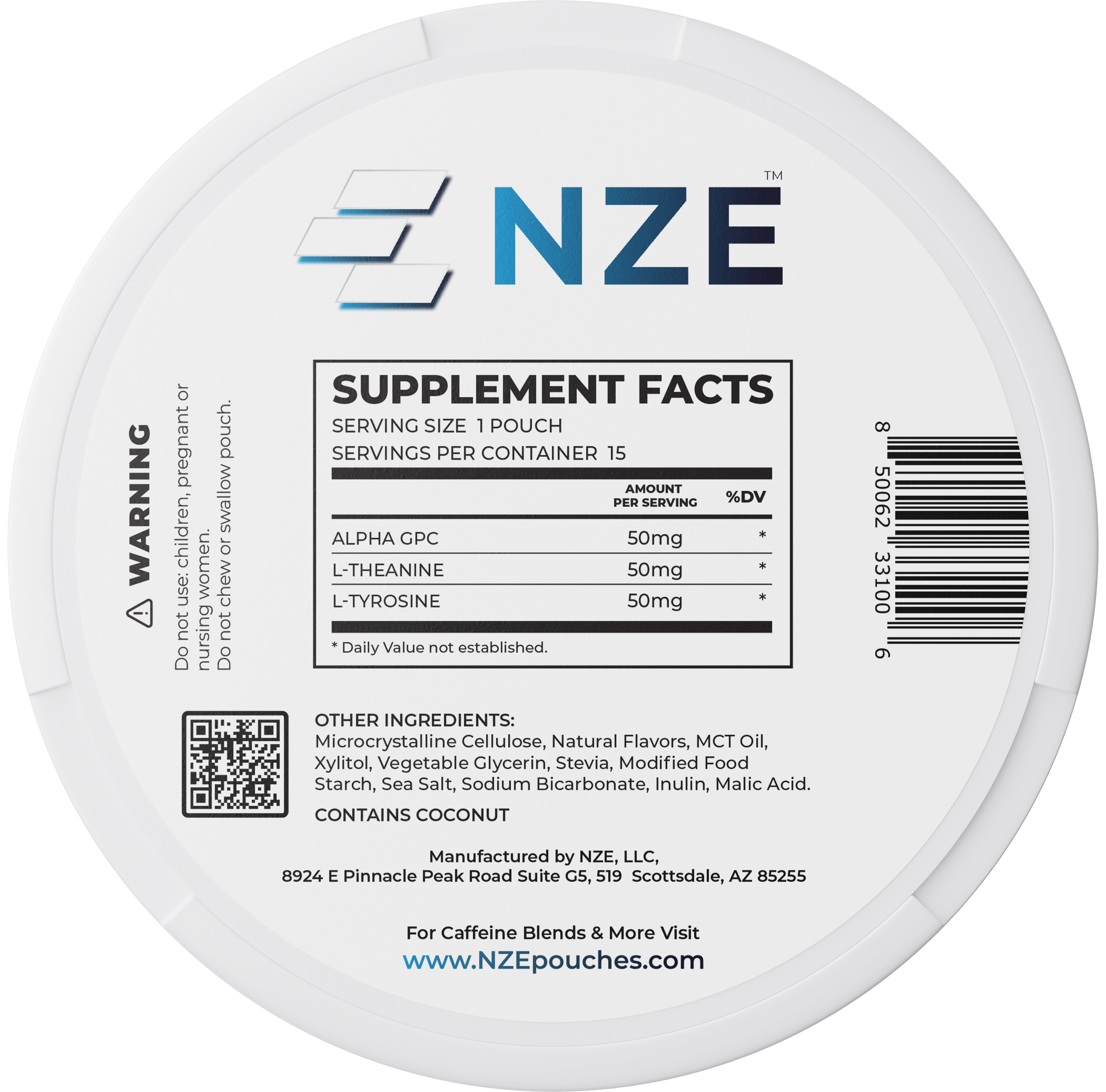 NZE Peppermint Focus Nootropic Pouches (Caffeine Free) - 5 Pack