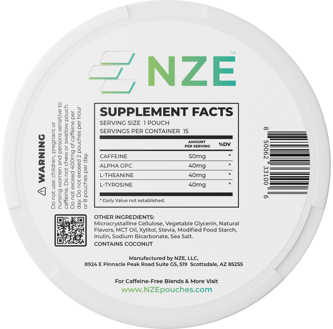 NZE Spearmint 50mg Caffeine Pouches - 5 Pack