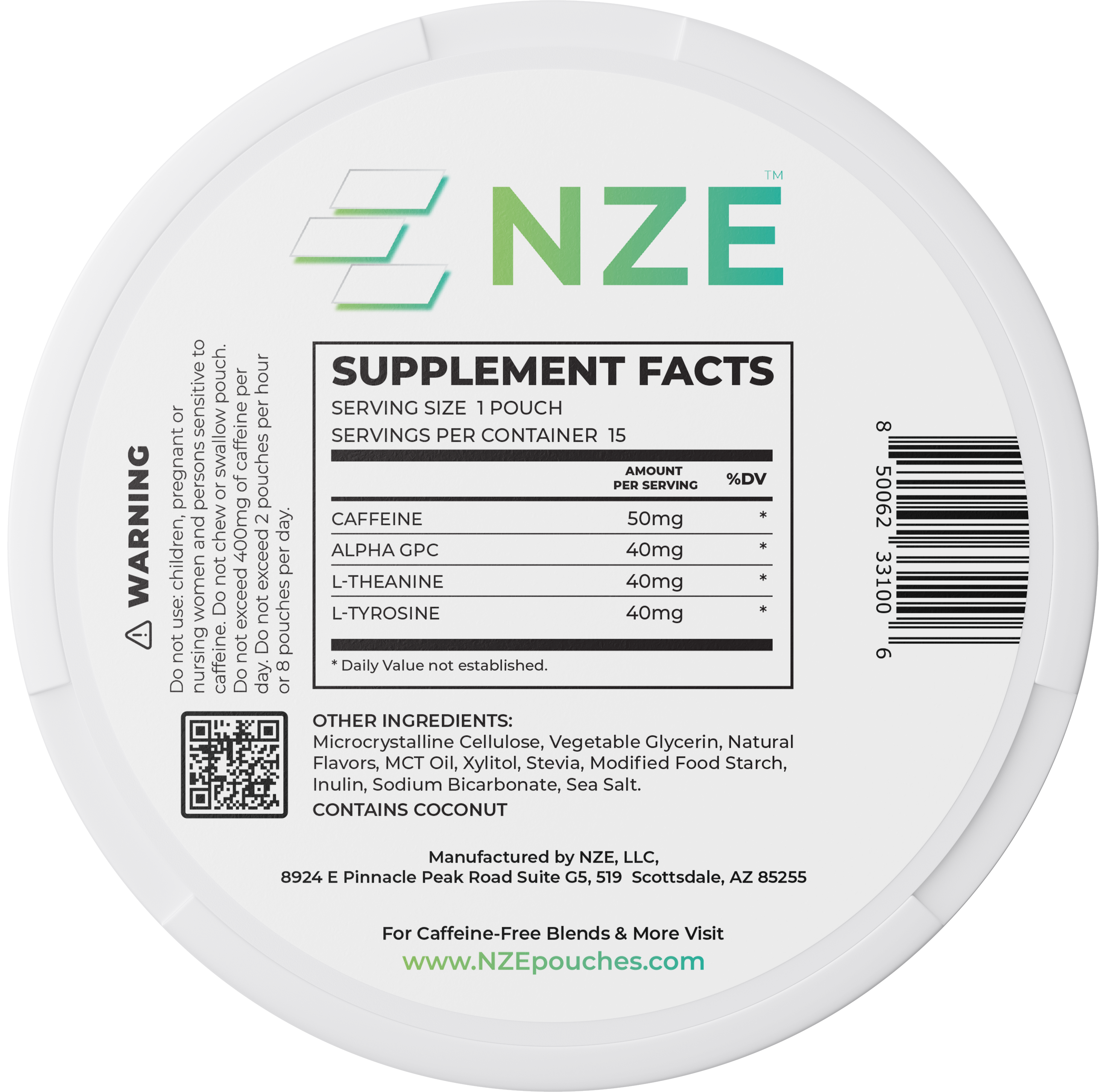 NZE Spearmint 50mg Caffeine Pouches - 5 Pack