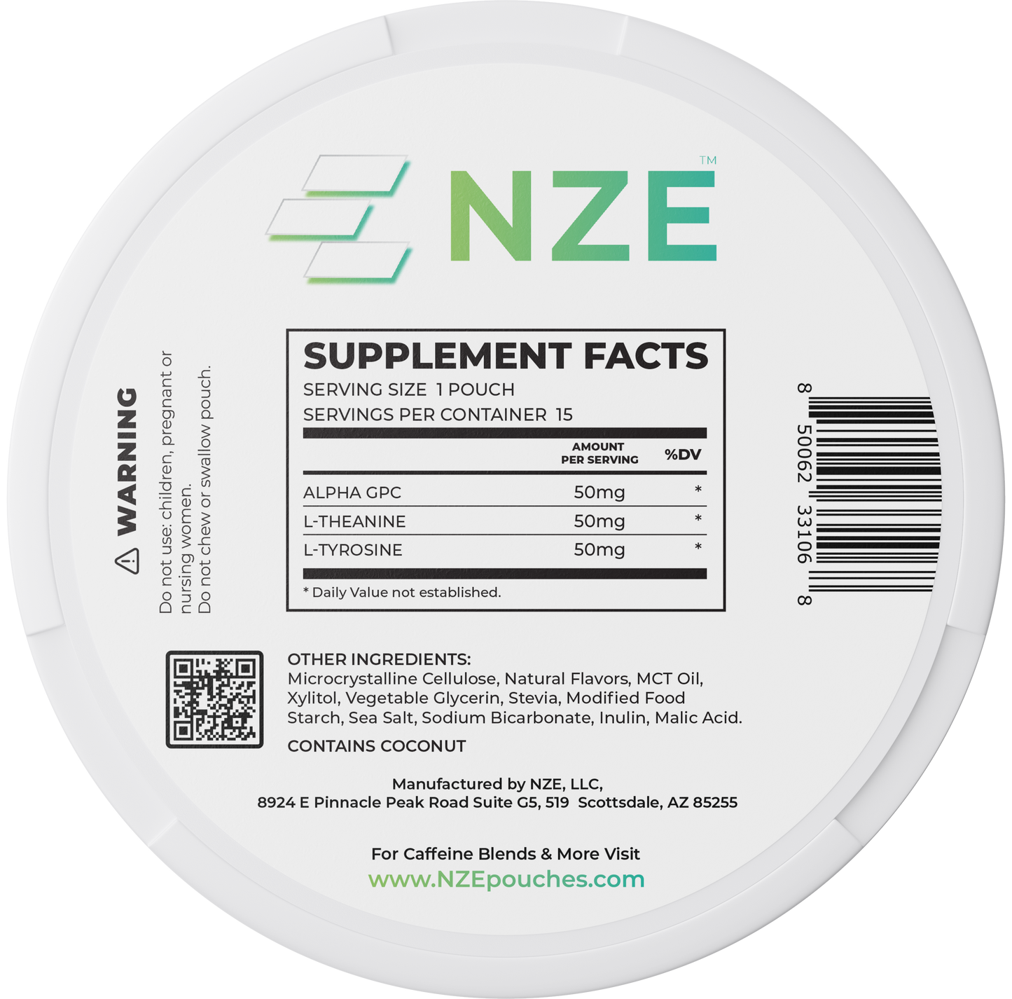NZE Spearmint Focus Nootropic Pouches (Caffeine Free) - 5 Pack