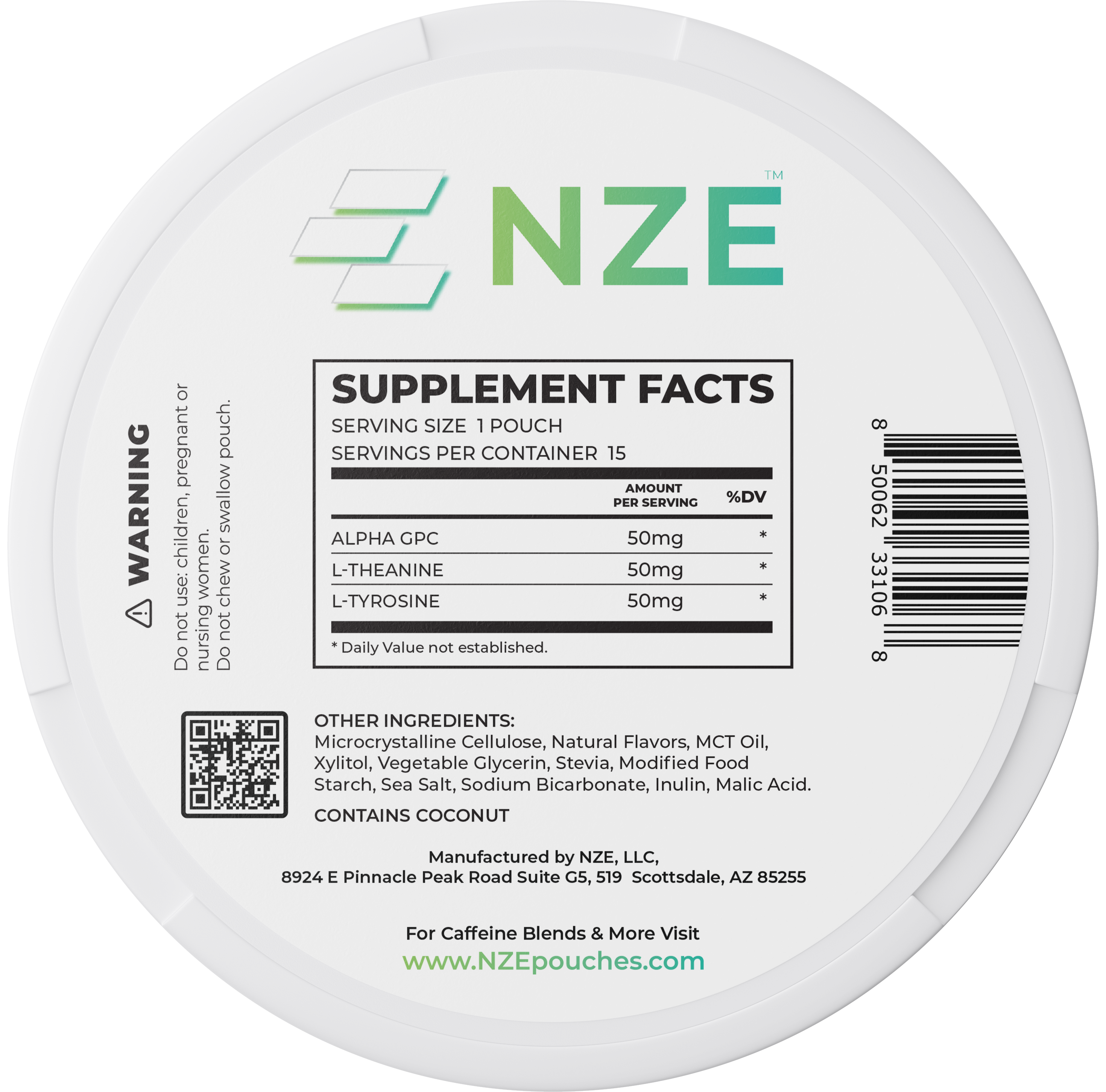 NZE Spearmint Focus Nootropic Pouches (Caffeine Free)