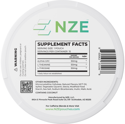 NZE Spearmint Focus Nootropic Pouches (Caffeine Free) - 5 Pack