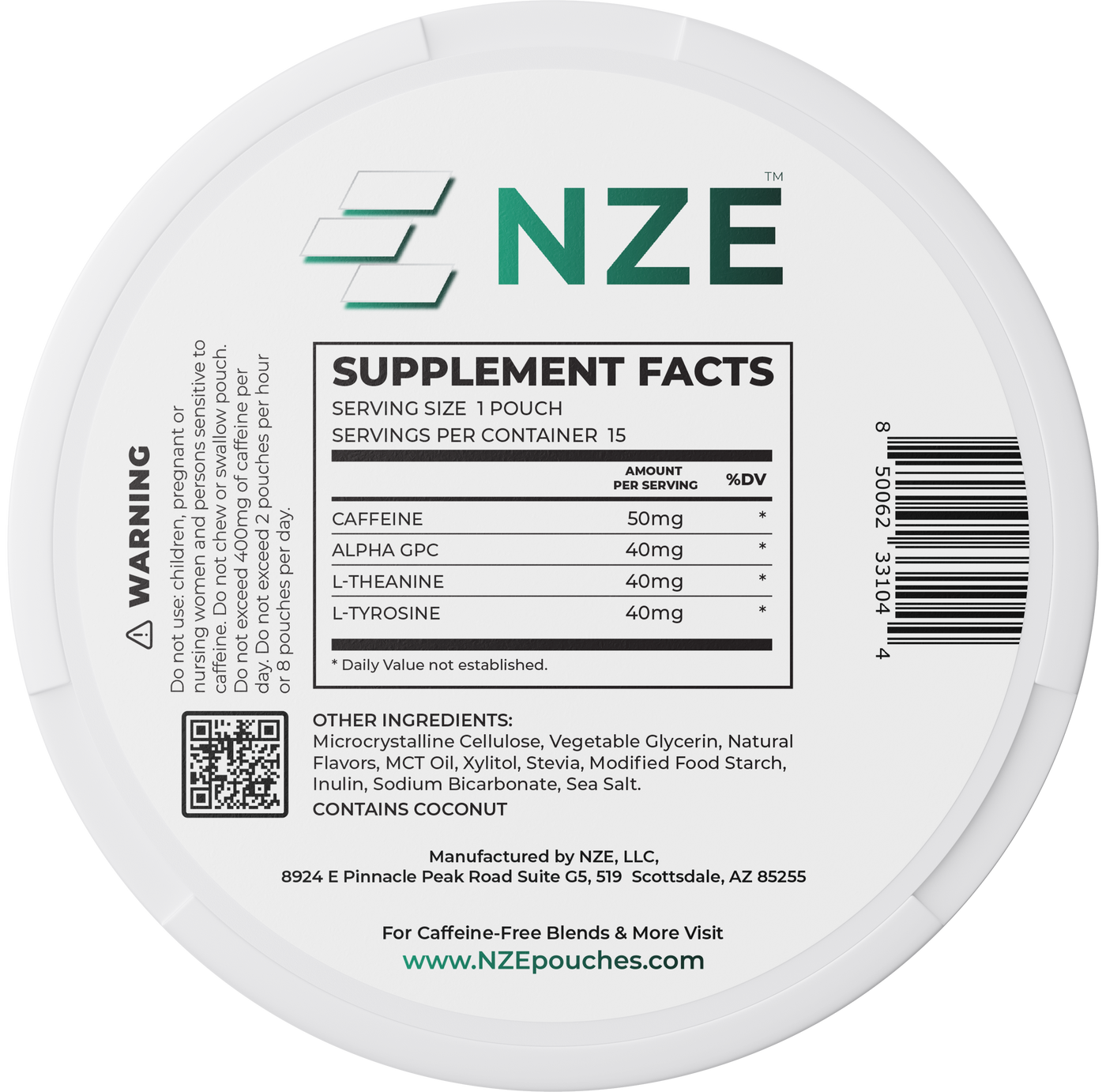 NZE Wintergreen 50mg Caffeine Pouches - 5 Pack